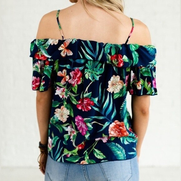 Vivace Island Dreaming Navy Cold Shoulder Style Top Size 1XL - Picture 4 of 16